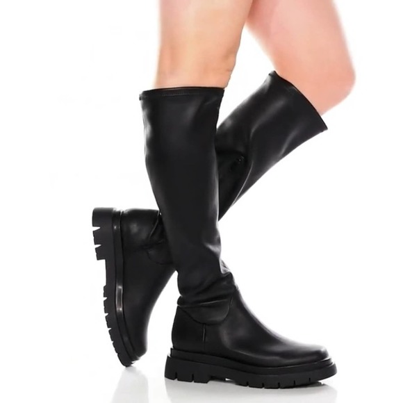 Steve Madden Shoes - New Steve Madden Lucci Black Knee High Lug Sole Combat Boots Size 9.5